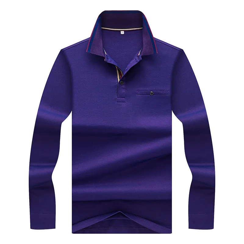 Фиолетовый Airgracias Для мужчин Поло мужской воротник Slim Fit Поло рубашка сплошной Поло S для Для мужчин с длинным рукавом хлопка Camisa Поло masculina Размеры M-3XL - Цвет: Фиолетовый
