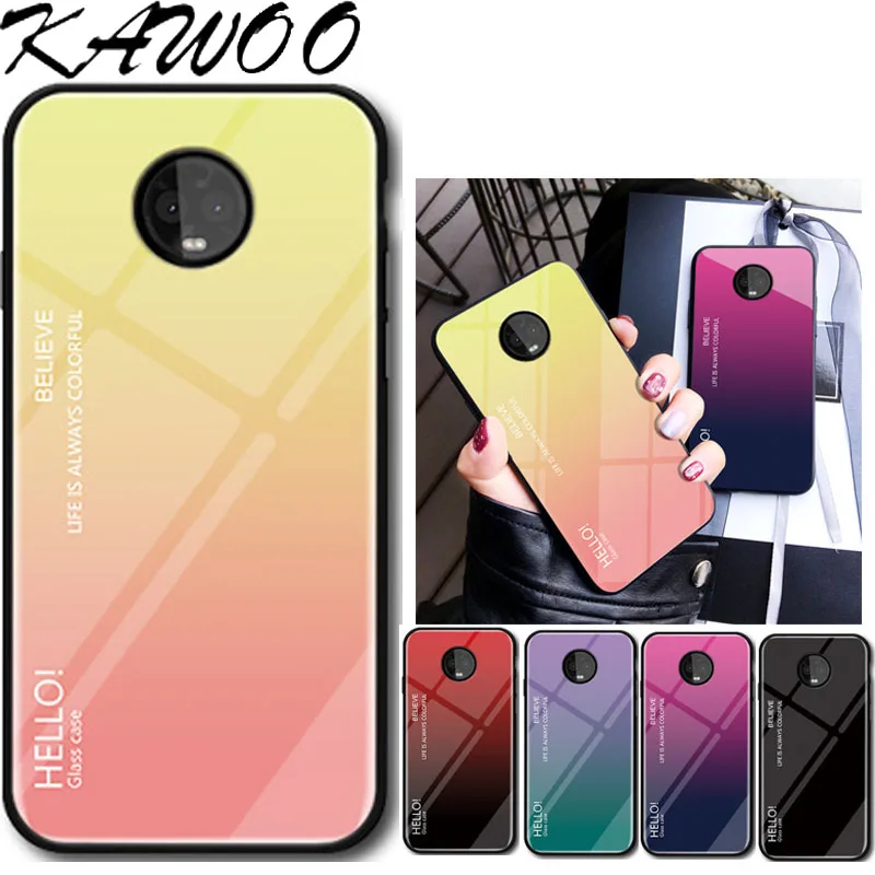 Жесткий чехол с градиентным закаленным стеклом мягкий рамкой для Motorola Moto G6 2018 G5S