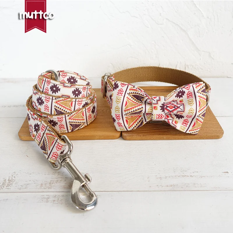 

MUTTCO Soft necktie self-design timeproof dog collar THE FOLK BROWN bow tie dog collars and leashes set 5 sizes UDC058