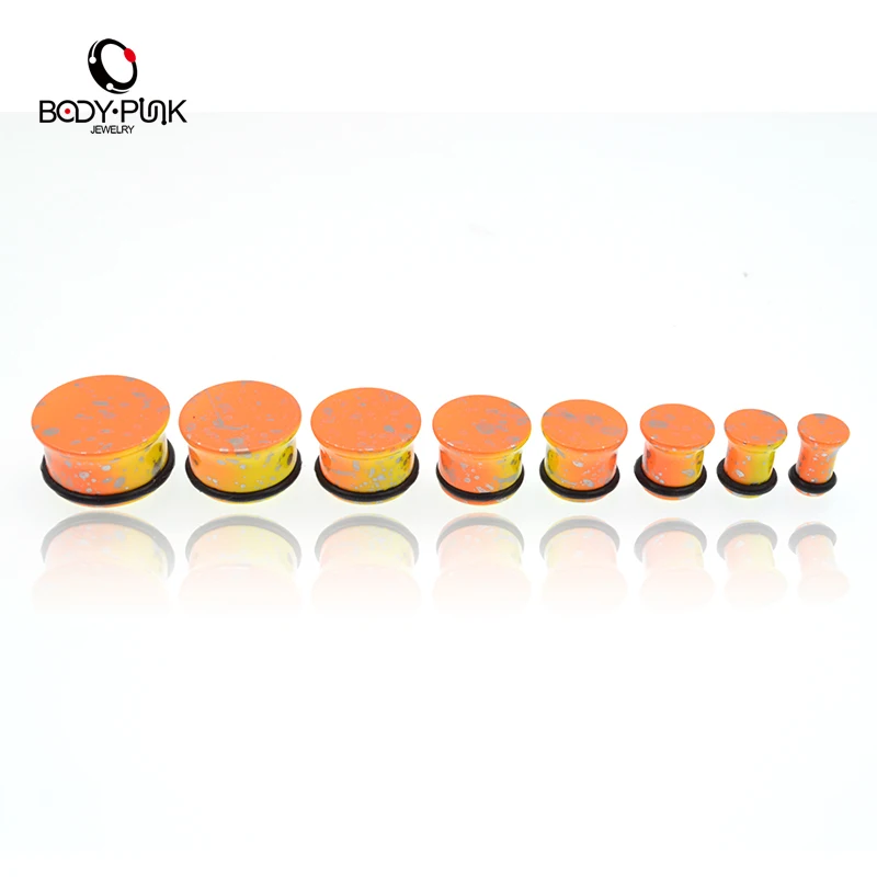 Тело панк акриловые затычки для ушей 1 пара оранжевых тоннелей датчик