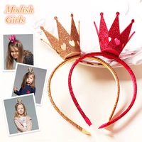 20pcslot new big size solid tiara crown gold glitter princess synthetic leather top quality girl party hairband lovely headband