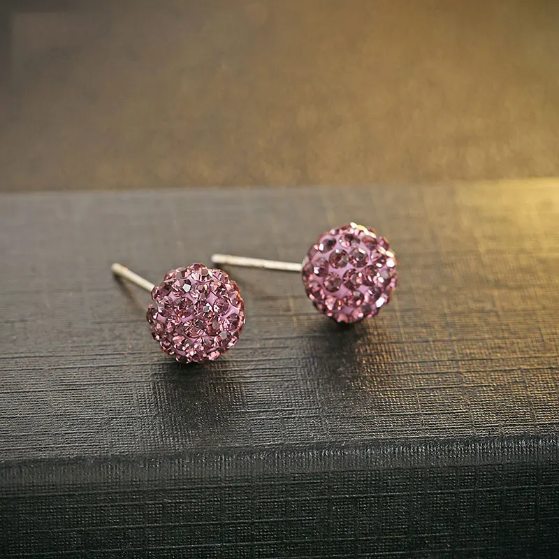 8mm purple crystal FNJ 925 серебряные серьги-гвоздики с шариками для женщин Серебро S925 пробы Букле д 'Орель 6 мм 8 мм белый AAA Кристалл синий циркон серьги - Окраска металла: 8mm purple crystal