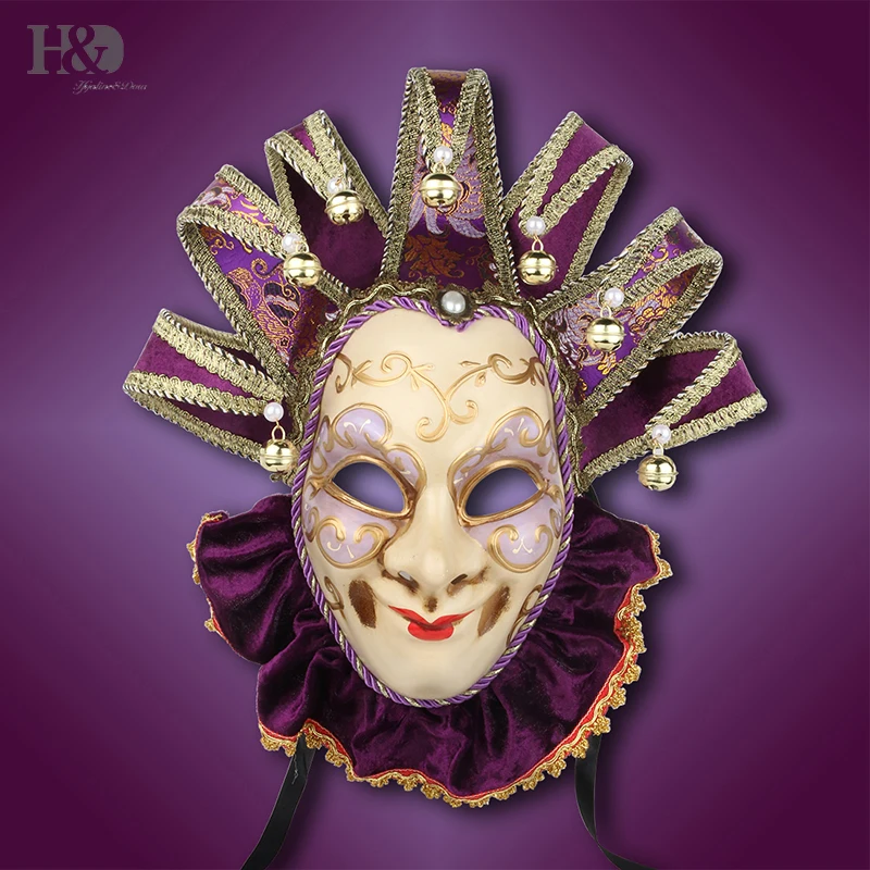 H &amp D Joker Венецианская маска сувенирная бархатная ручная роспись фиолетовая
