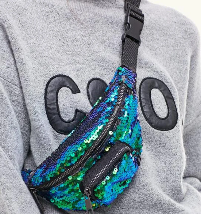 Для женщин талия BagsFashion блестка Повседневное Femme Multi Цвет составляют сумки молния