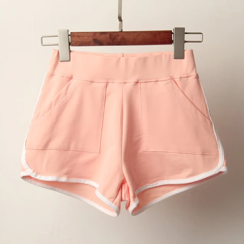 Pink Shorts Женские спортивные летние шорты, новинка, эластичные однотонные шорты для женщин, повседневные хлопковые шорты с карманами - Цвет: Pink Shorts