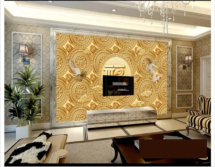 

Customized 3d photo wallpaper 3d TV wallpaper murals golden everyone angel TV setting wall paper living room wallpaper decration