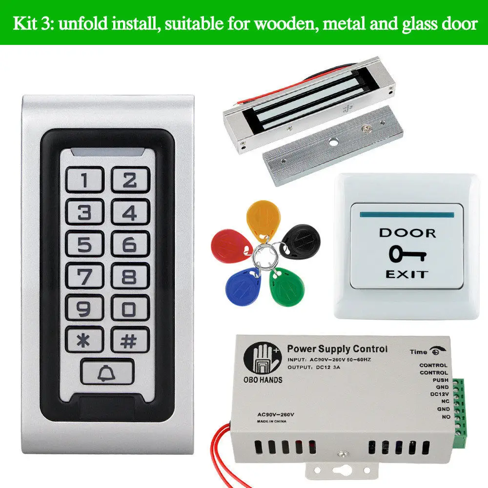 IP68 водонепроницаемая система контроля доступа комплект 125 кГц RFID Клавиатура металлическая доска+ Электрический замок+ дверной выход переключатель+ источник питания для улицы - Цвет: Set 3