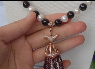 Ожерелье с подвеской из натурального белого жемчуга и граната 40 дюймов новинка