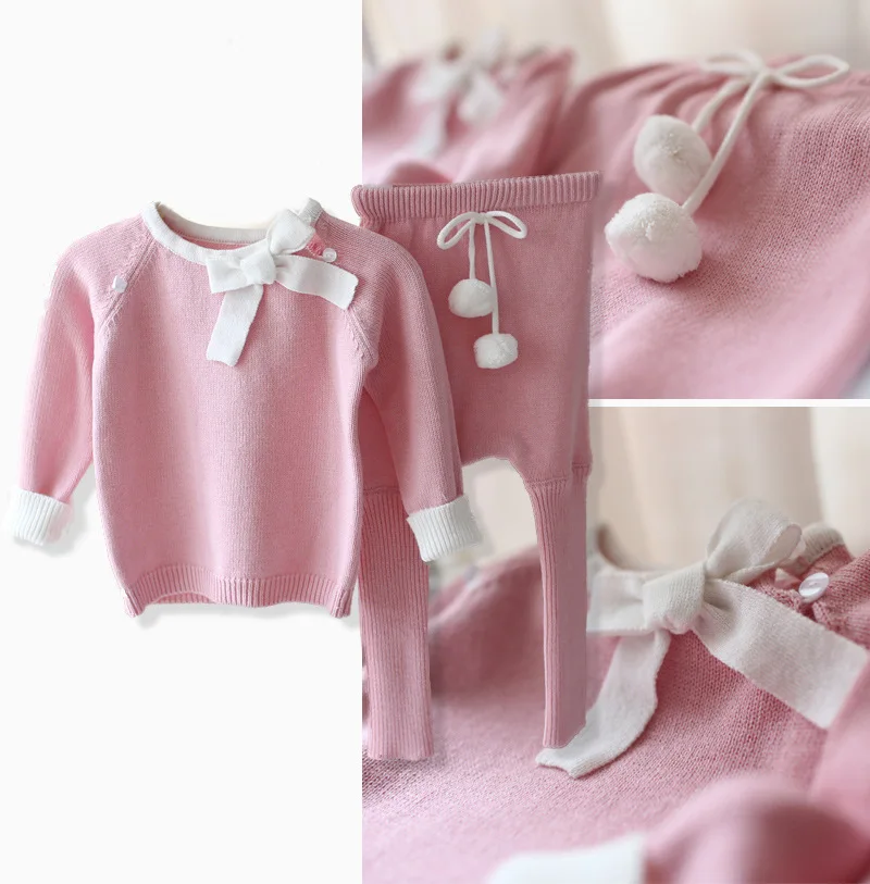 

New 2016 spring autumn Knitwear baby girls clothes infant Sweater + kids pants 2pcs sets baby cute Knitting Shirt pullover suit
