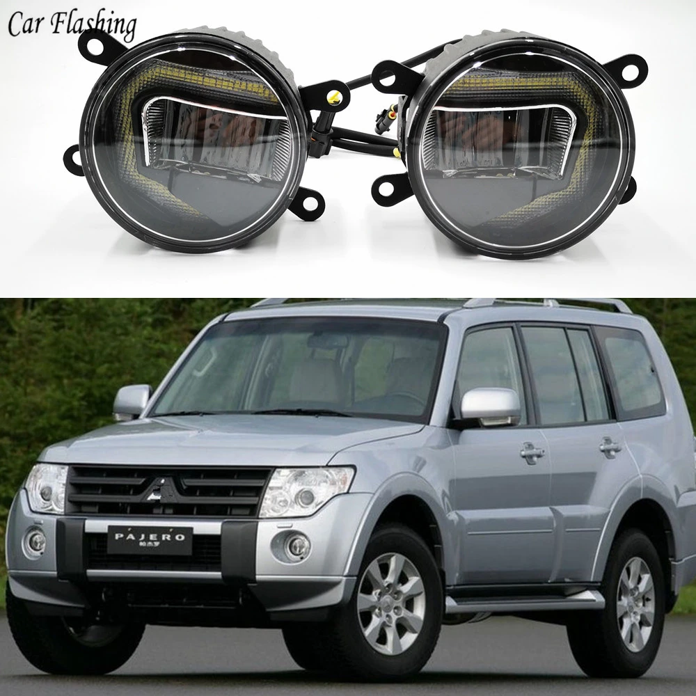 Дневные ходовые огни 3 в 1 с желтым сигналом для Mitsubishi Pajero V87 V97 2007 2014|Фара авто