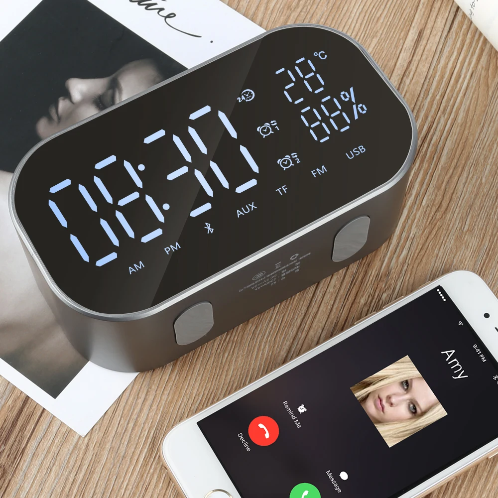 Беспроводной Портативный Bluetooth Динамик Поддержка Температура ЖК-дисплей Дисплей FM радио-будильник Беспроводной стерео сабвуфер музыкальный плеер