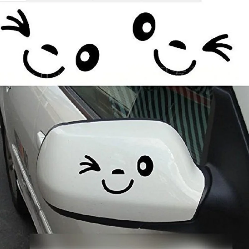

16x11.4cm Smiley Face Car Rearview Mirror Sticker Black Car Decal For Audi A1 A8 S3 S8 Q3 Q7 Fo r BMW Benz VW Porsche Jeep 2pcs