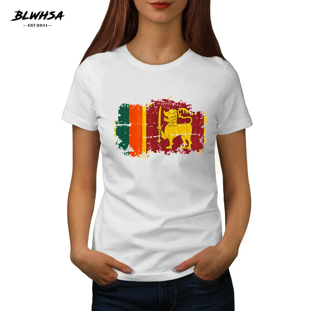 

BLWHSA Summer T Shirt Women Sri Lanka National Flag Nostalgic Style O-neck T-shirt Short Sleeve 100% Cotton Women Clothing