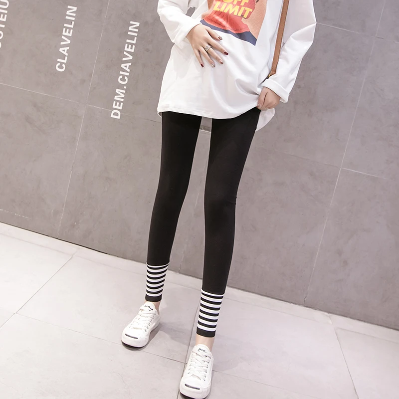 2020 Spring And Autumn New Pregnant Women Cotton Leggings Skinny Belly Pants Striped Patchwork Maternity Slim Basic Trousers | Мать и
