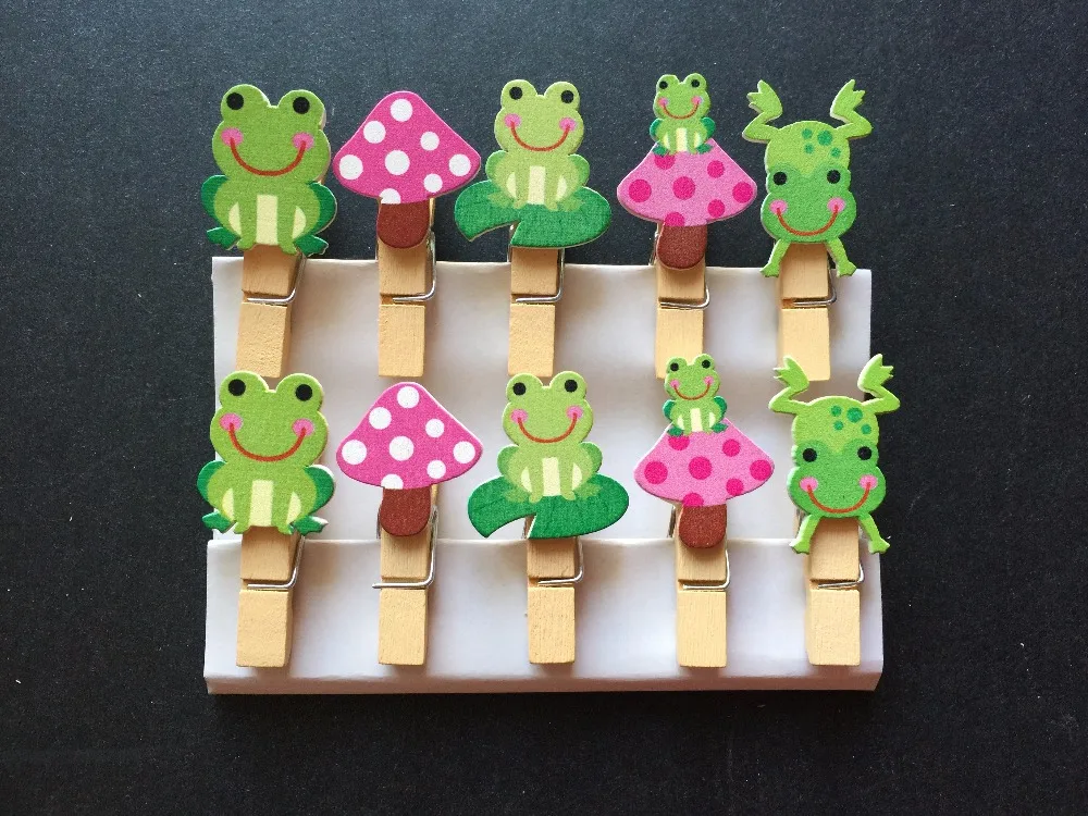 10 шт. зеленый Лягушка милые деревянные колышки зажимы для фото контактный