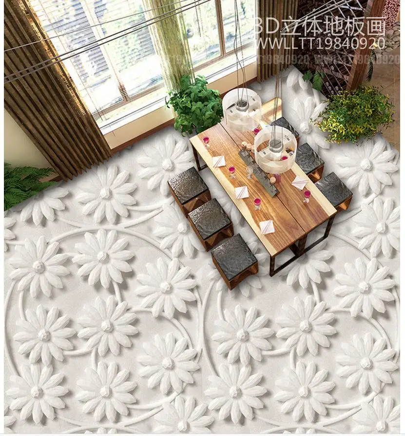 Водостойкие обои для ванной домашнее украшение 3D трехмерные цветы напольная
