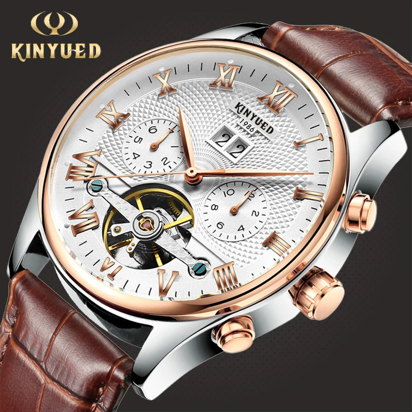 Механические часы Skeleton Tourbillon мужские классические автоматические из розового