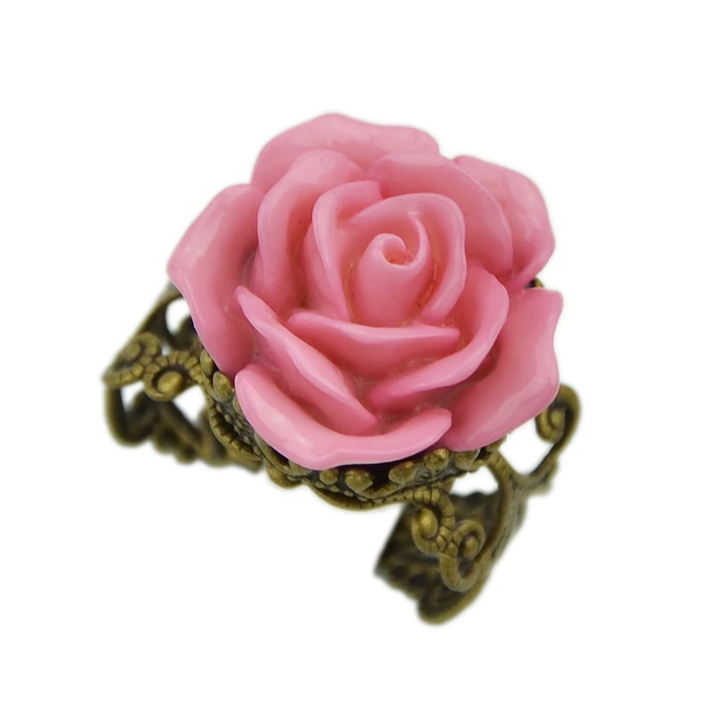 Kayshine Gothic Style Vintage Jewelry Retro Rings for Women Fashion Colorful Resin Rose Hollow Out Flower Resizable Finger Rings|jewelry