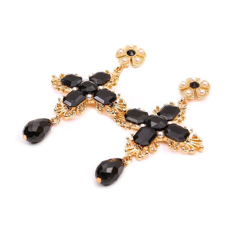 fashion design black cross round dangle earrings for women vintage gothic girl trendy party show wholesale | Украшения и