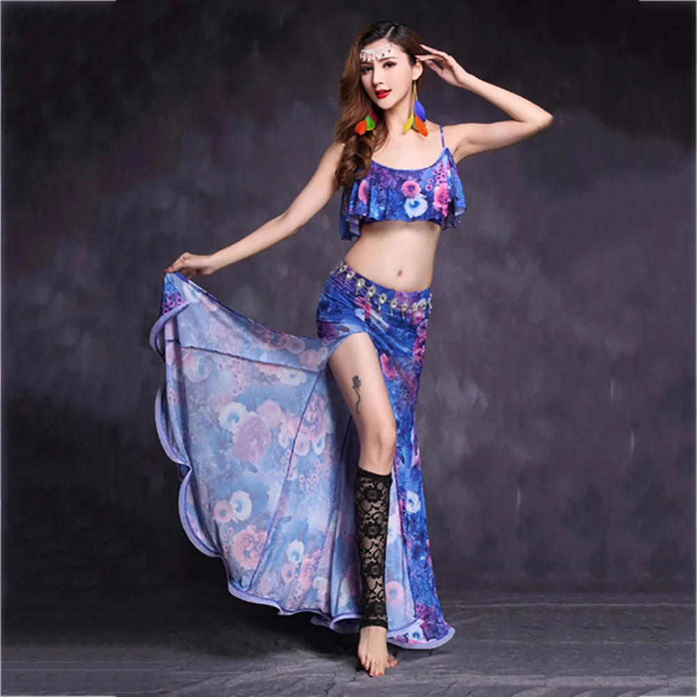 Профессиональный костюм для Танцев Живота дам Новый дизайн синий Цвет юбка с