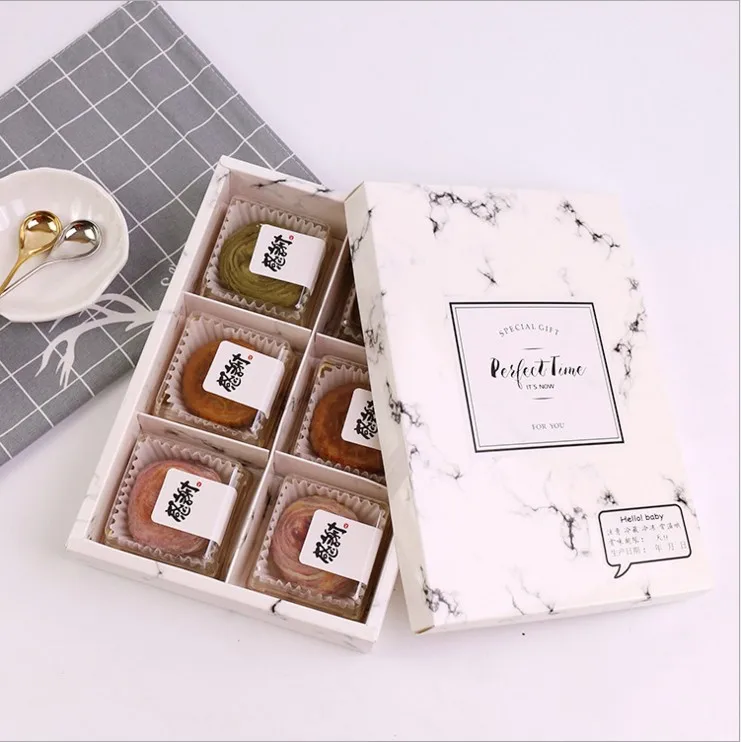 10 шт 2/4/6 Полость Мрамор пакет крафт-бумаги коробка 80 г Mooncake коробка подарочная упаковка с крышкой для кекс булочки печенье