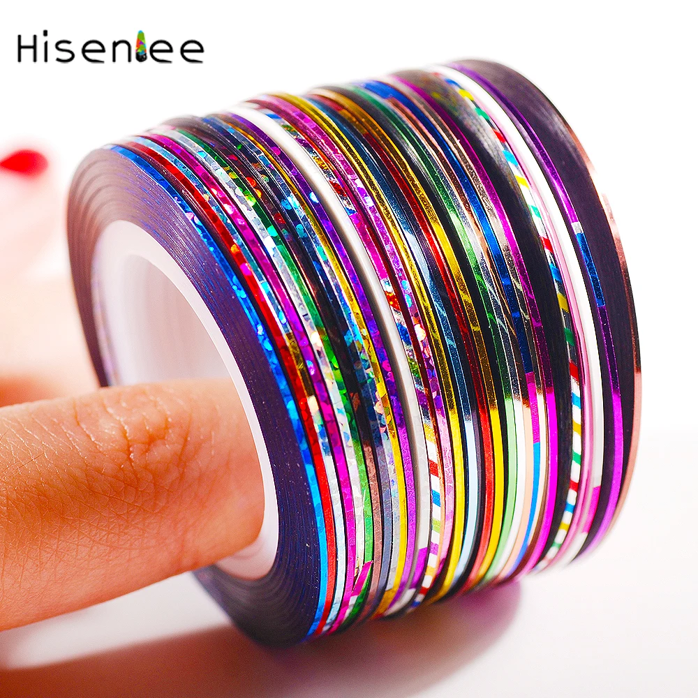 Hisenlee, 1 мм, 31 цвет/рулон, лента для чередования ногтей, наклейка, сделай сам, 3D, различные украшения для дизайна ногтей, линия для ногтей, фольга, сделай сам, стикер для красоты ногтей