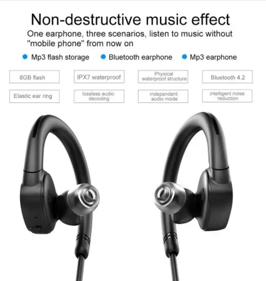 OVEVO X9 MP3 Bluetooth V4.2 Earphone IPX7 Waterproof Swimming Sport Super Bass HiFi Earphones with Mic | Электроника