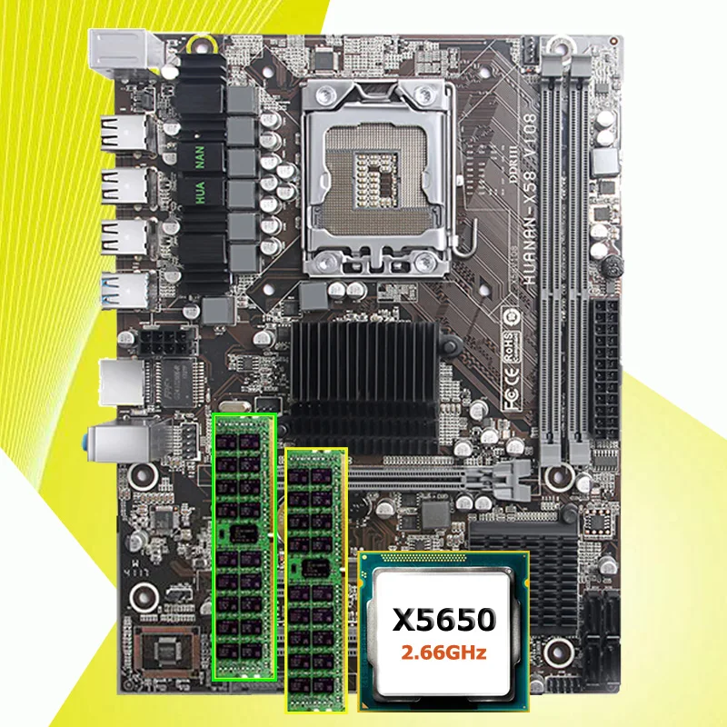 Verkauf HUANANZHI X58 Motherboard Combo Nach Maß Bauen Computer CPU Intel Xeon X5650 2,66 GHz 2*8G 16G RAM REG ECC 2 Jahre Garantie