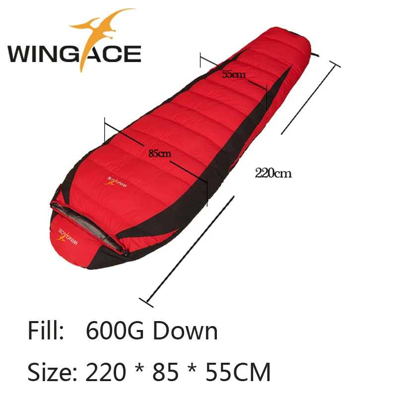 220CM Red WINGACE, портативный спальный мешок для мам, 600 г, гусиный пух, ультралегкий, для кемпинга, на открытом воздухе, аксессуары для туризма, спальный мешок, туристический - Цвет: 220CM Red