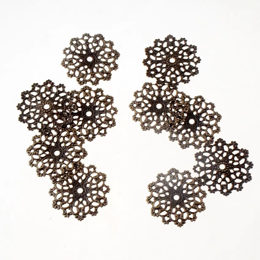 

Free shipping Retail 10Pcs Antique Bronze Filigree Flower Wraps Connectors Metal Crafts Decoration DIY Findings 30x30mm F1561