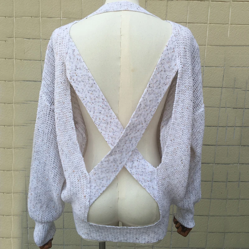 Sexy Backless Criss-cross Jumpers Sweaters Women Batwing Sleeve Oversized Pullovers Casual Loose Knit Pull Femme | Женская одежда