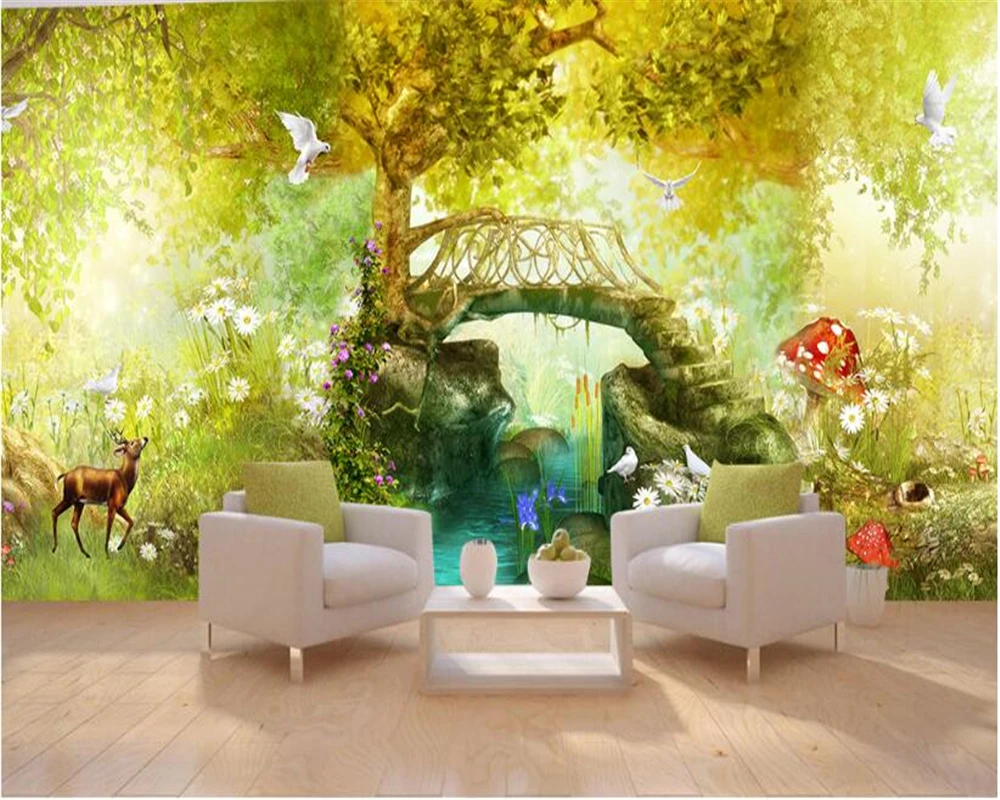 Шелковая шелковистая настенная бумага персональный сон Лесной мост вода полный