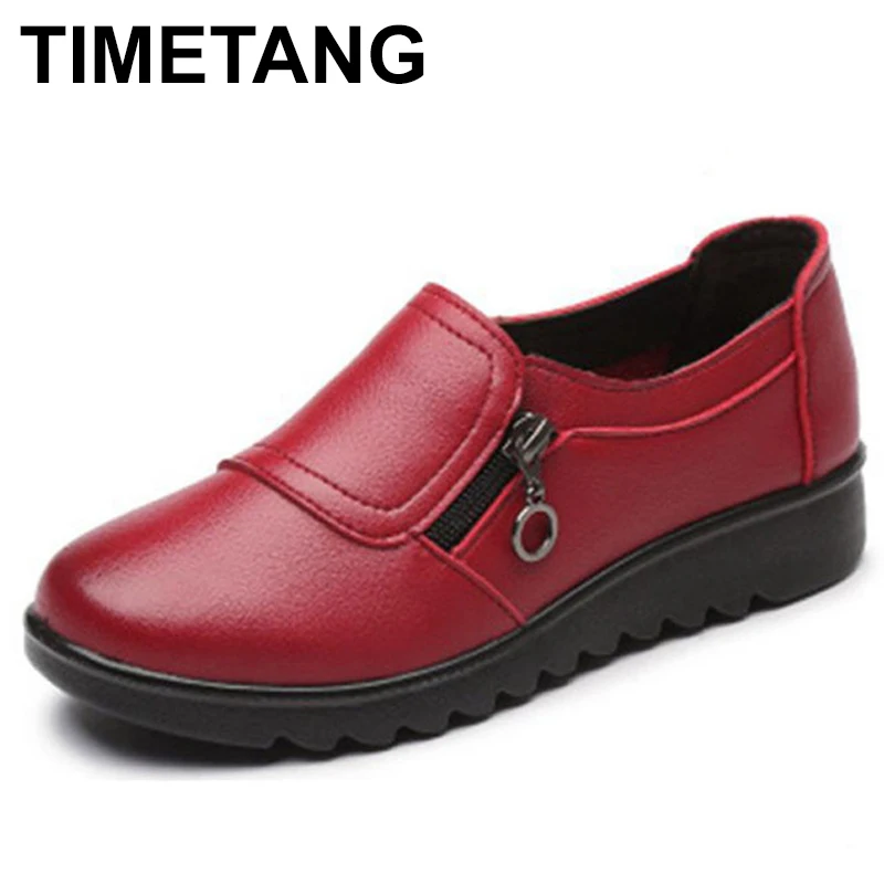 

TIMETANG Autumn Women's Shoes Fashion Casual Women Leather Shoes Ladies Slip On Comfortable Plus Size Work shoes C231