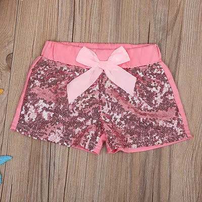 Стильные милые блестящие штаны для маленьких девочек шорты с блестками и бантом