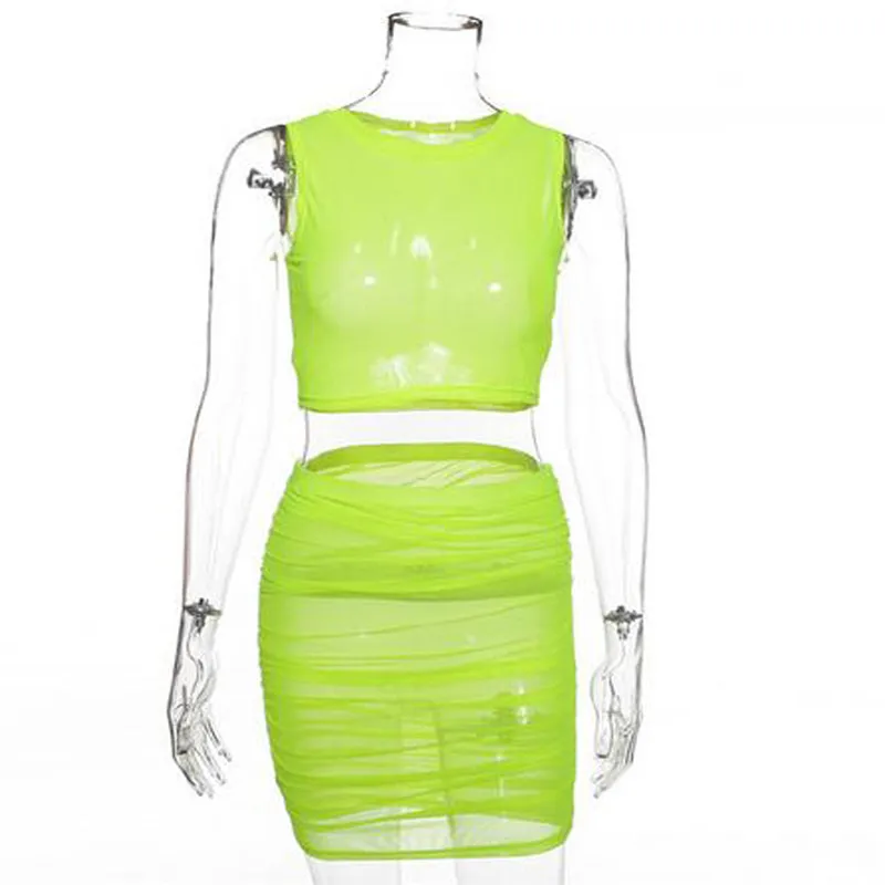 Летние женские прозрачные комплекты Клубная одежда однотонный облегающий