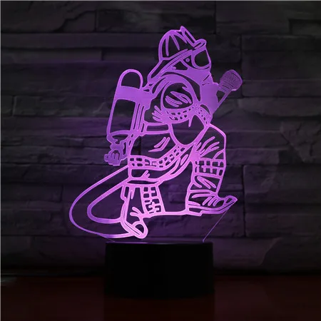 

Novelty 3D Fireman Table Lamp LED USB Touch Button 7 Color Changing Fire Fighter Night Light Bedside Decor Light Fixture Gifts