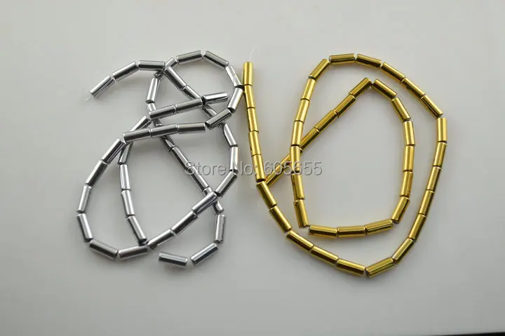 

4x9mm Gold Color Natural Hematite Round Tube Loose Beads