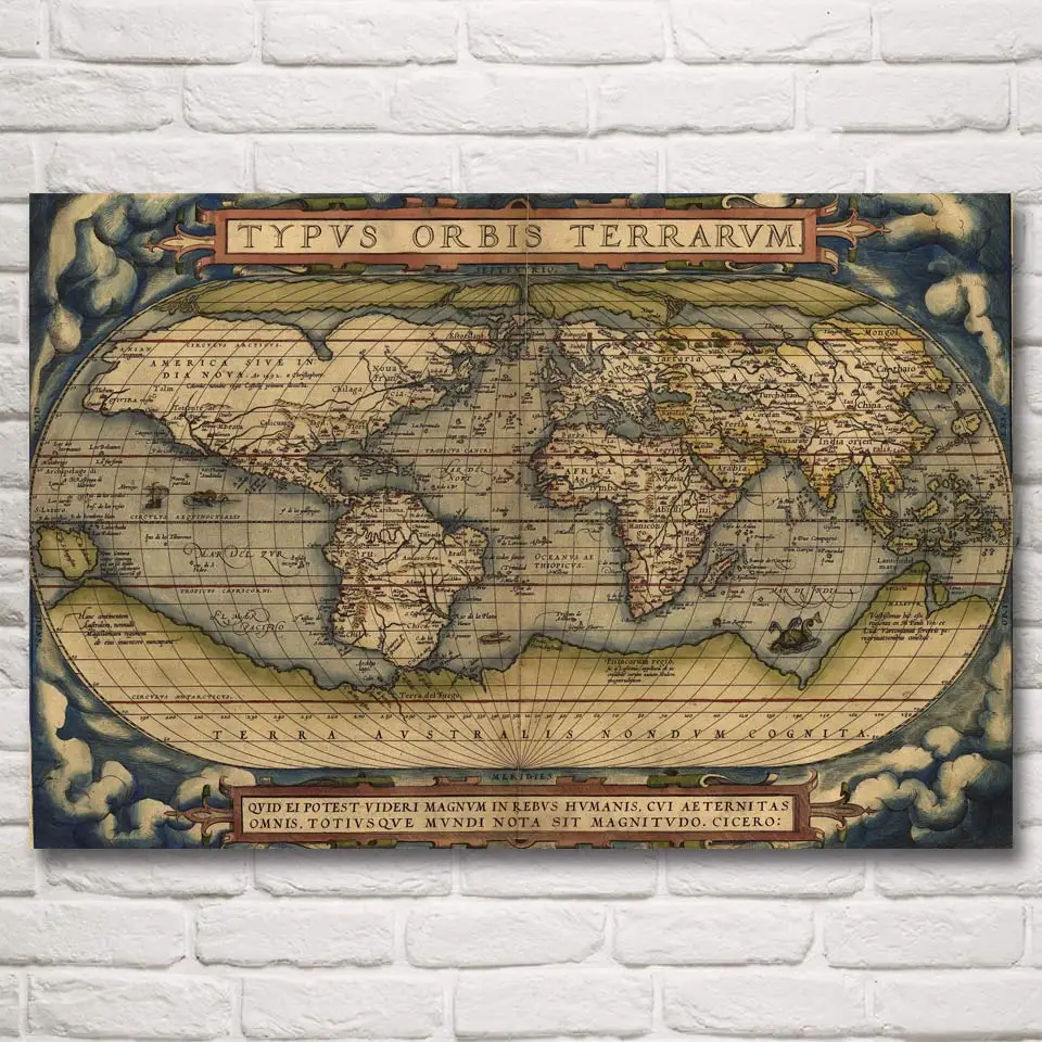 Художественное изображение карты мира холст живопись винтажные постеры и принты