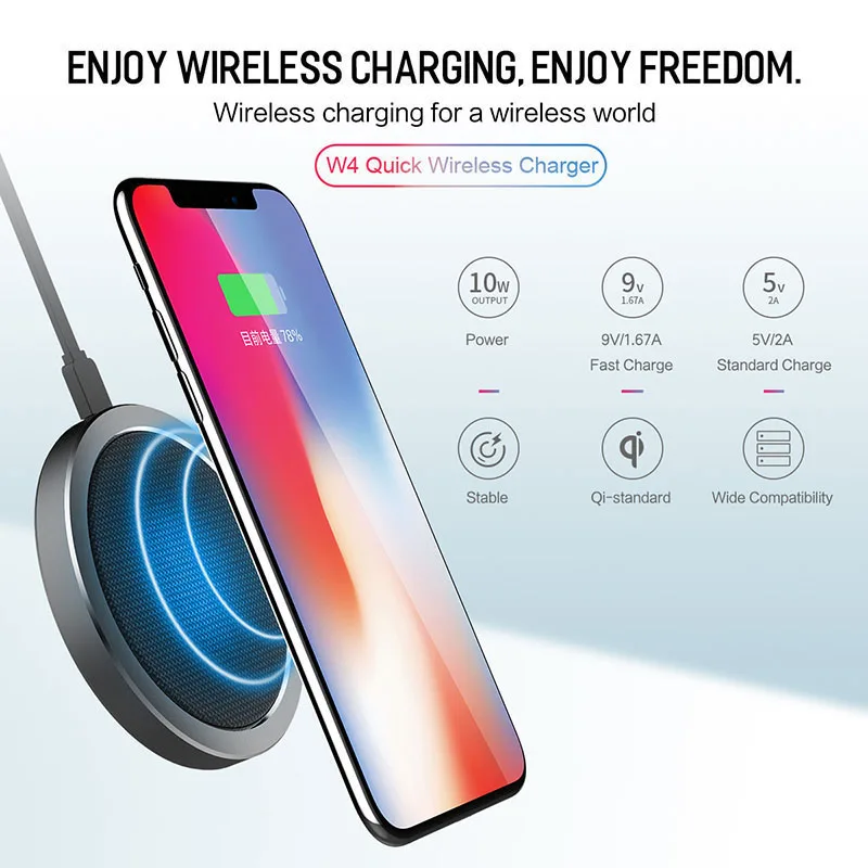 Рок QI Беспроводной Зарядное устройство для iPhone X 8 Plus быстрая Samsung Galaxy Note S8 S7 край S6