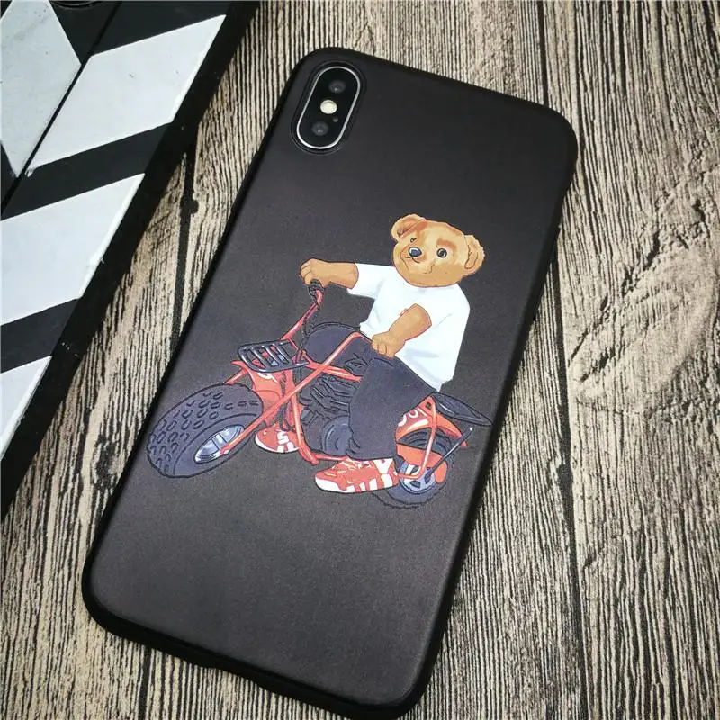 C Французский роскошный мягкий чехол для телефона с медведем для iphone X XS MAX XR 8 7 6 6s plus матовый Силиконовый чехол s 3D супер рельефный чехол fundas - Цвет: C
