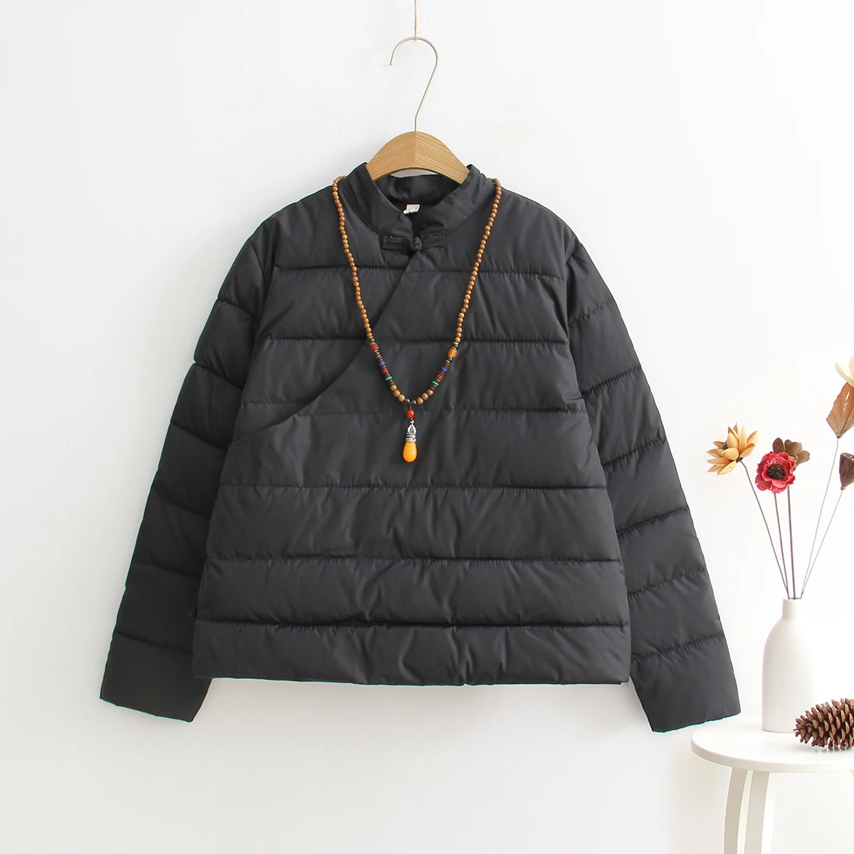 Китайская народная стиль ретро стихарь воротник куртки пальто короткие толстые