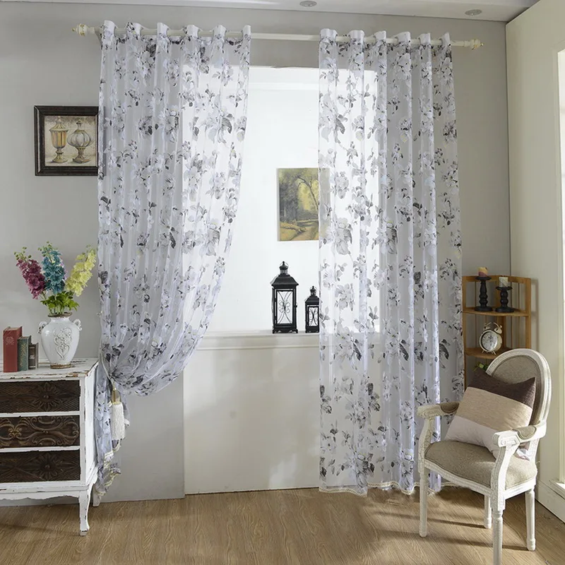 B 100X250CM Urijk Тюль отвесная занавеска s цветочный узор печатный экран занавес на окна отвесная занавеска s оконная занавеска для спальни гостиной - Цвет: B 100X250CM