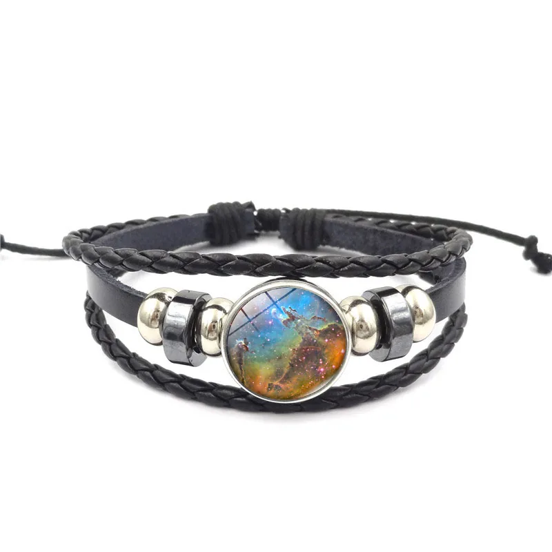 Galaxy Nebula Moon Glass Buckle Leather Bracelet Charm Jewelry Handmade DIY Multilayer Bracelets for Women Gift | Украшения и