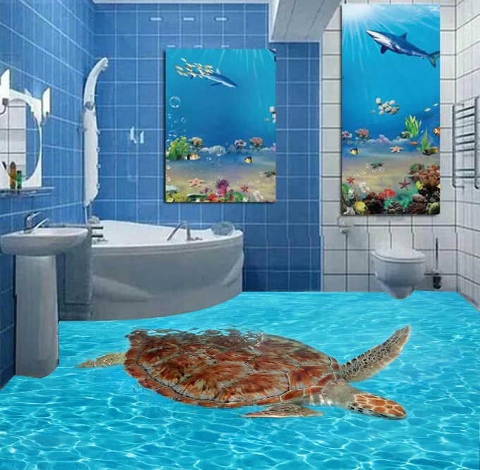 

[Self-Adhesive] 3D Turtle Blue Sea 4 Non-slip Waterproof Photo Self-Adhesive Floor Mural Sticker WallPaper Murals Print Decal
