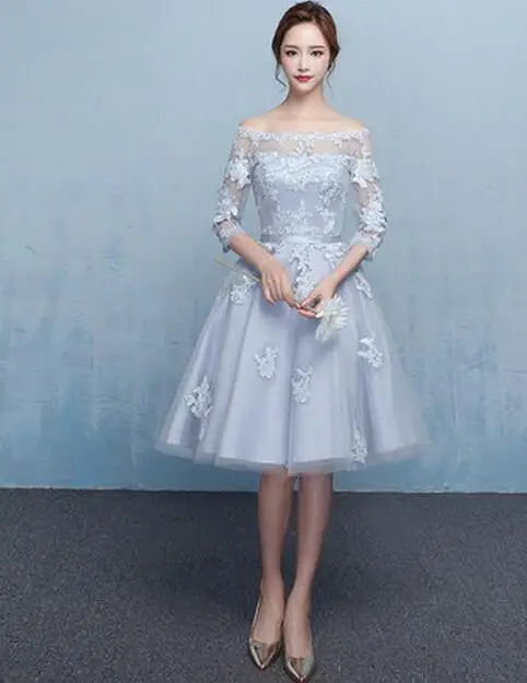 Robe de soiree, темно-синее вечернее платье с вырезом лодочкой на шнуровке, vestido de noche vestido de festa, платья для выпускного вечера, вечерние платья - Цвет: grey short