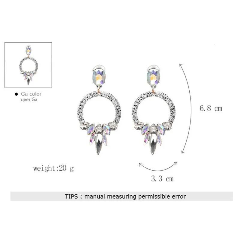 GEREIT Luxury European Geometric Circle Drop Earrings Big Crystal Long Dangle Statement For Women Wedding Druzy Jewelry | Украшения и