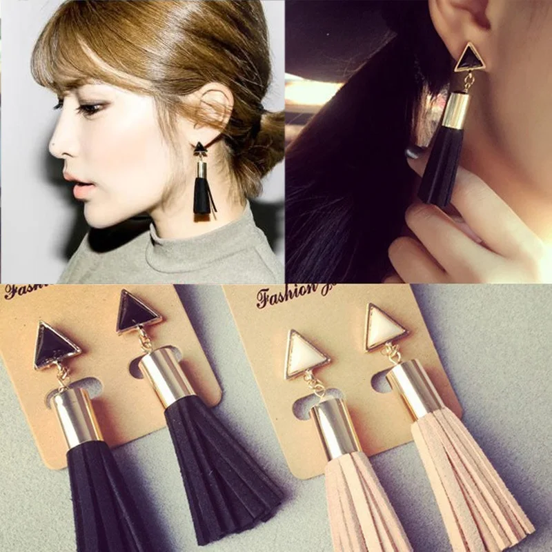 Богемные треугольные длинные серьги-кисточки в стиле бохо винтажные