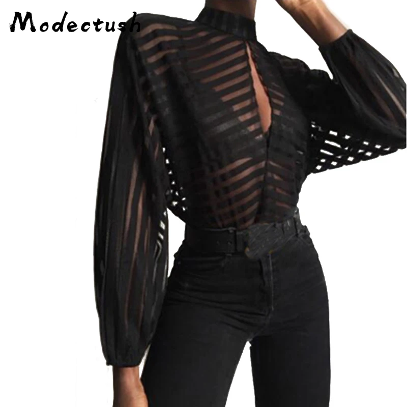 Modecrash Сексуальная Женская сетчатая черная перспективная блуза на бретелях