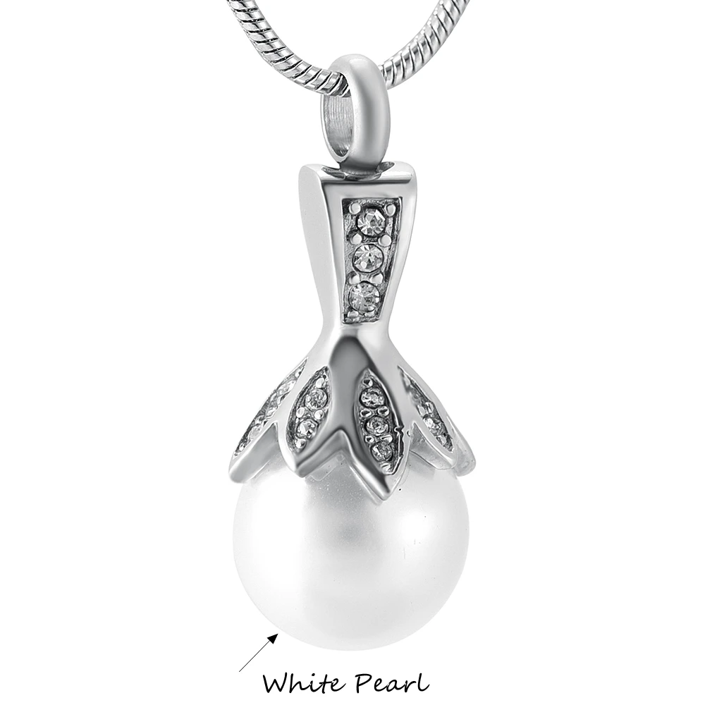 T009 White Pearl/ Clear Glass Ball Flower Design Women Memorial Urn Necklace Ashes Holder for Loved One - Cremation Urns Pendant | Украшения