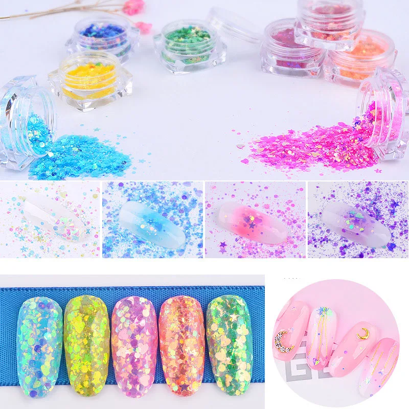 Japanese Manicure Sequins Super Glittering Thickness Mixing Glitter Sequin DIY Phototherapy Nail Decoration | Красота и здоровье